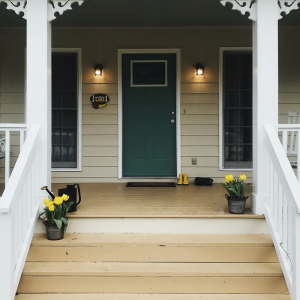 Lit up porch with smart lights on a schedule